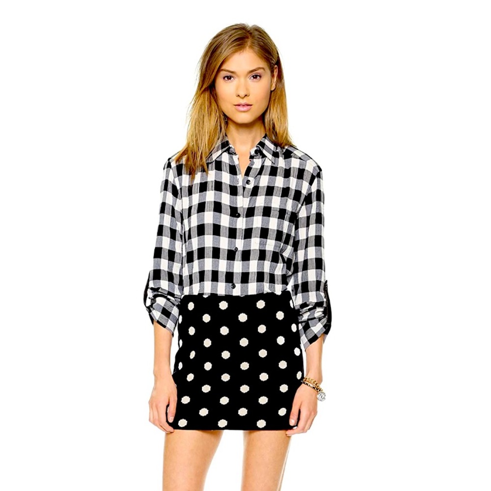 Alice and Olivia blouse with leather detail on sleeve